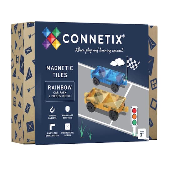 Connetix® Blue & Yellow Magnetic Tiles Rainbow Cars, 2ct.